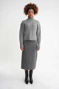 Damen Zopfmuster-Rollkragenpullover in Grau