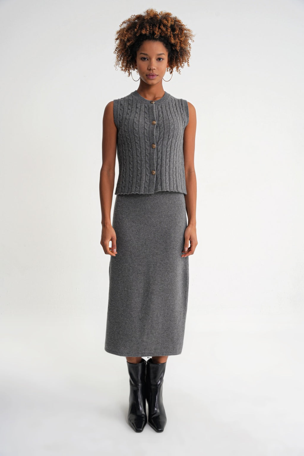 Damen Strickrock in Midi-Länge – Grau