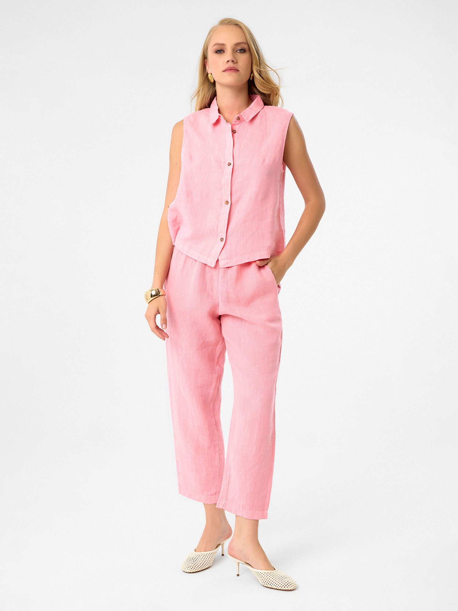 Ärmelloses Hemd in Blush Pink