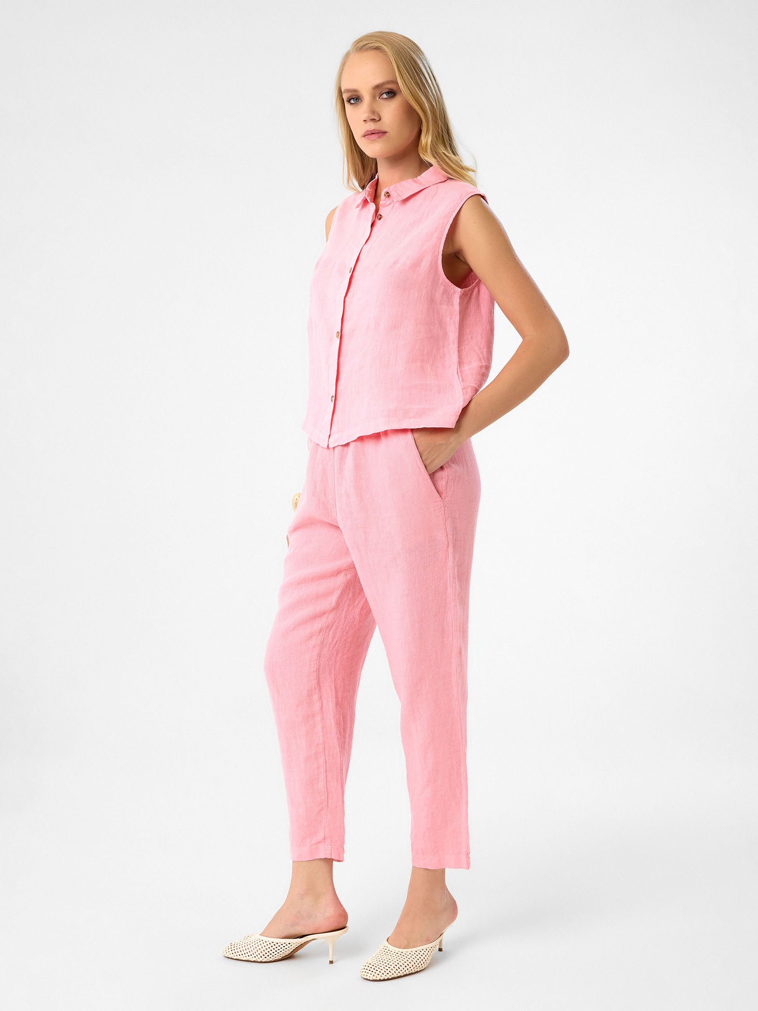 Ärmelloses Hemd in Blush Pink