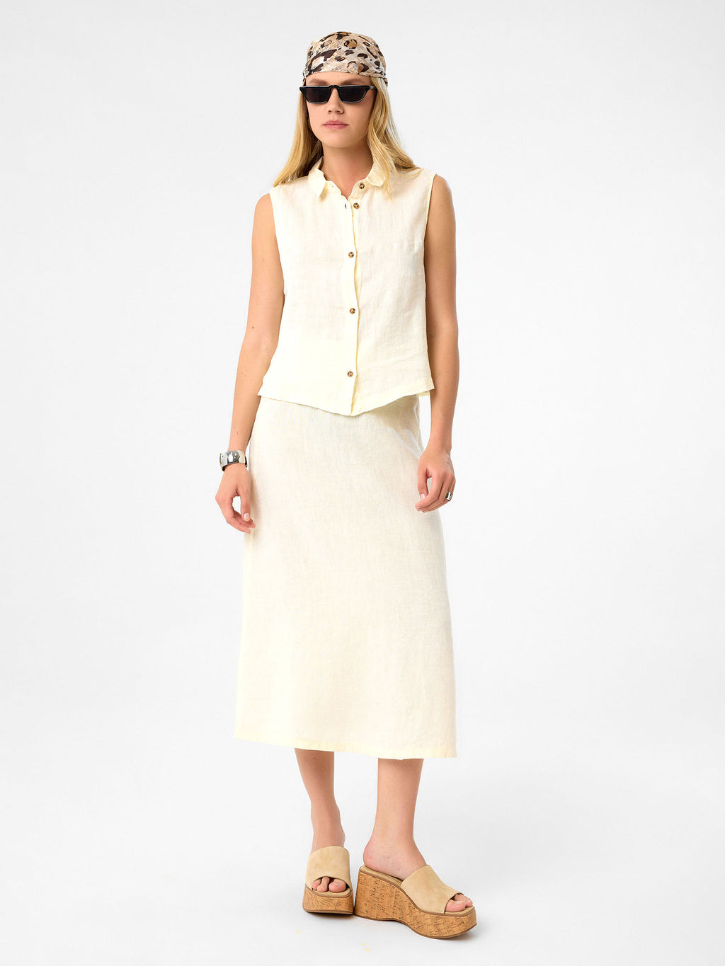 Ärmelloses Hemd in Buttercream