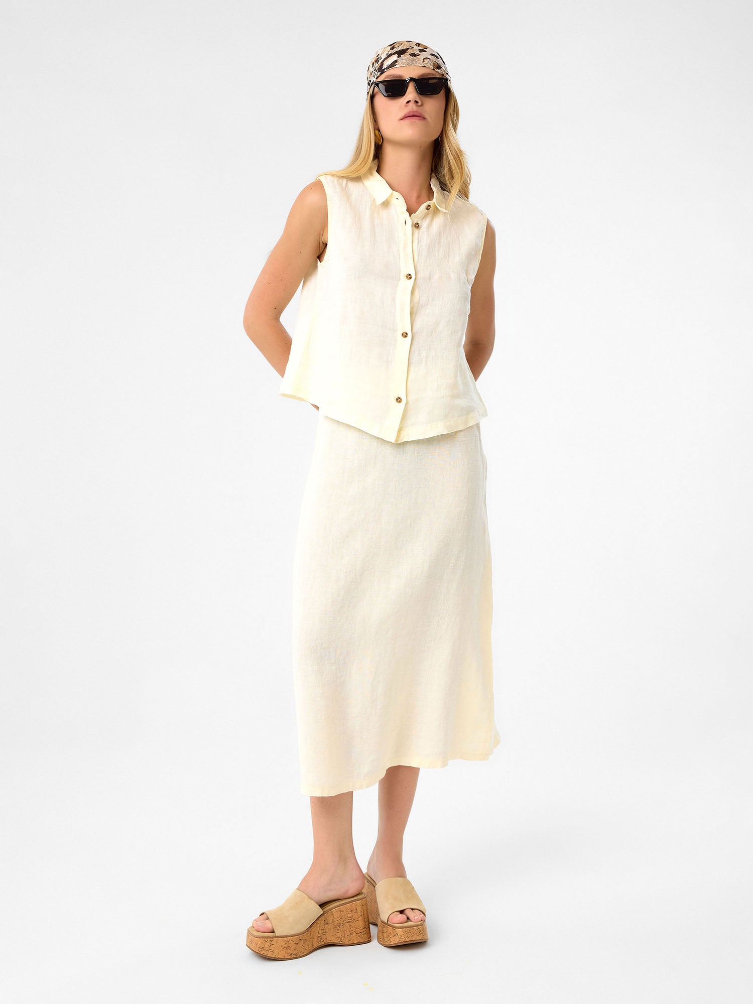 Ärmelloses Hemd in Buttercream