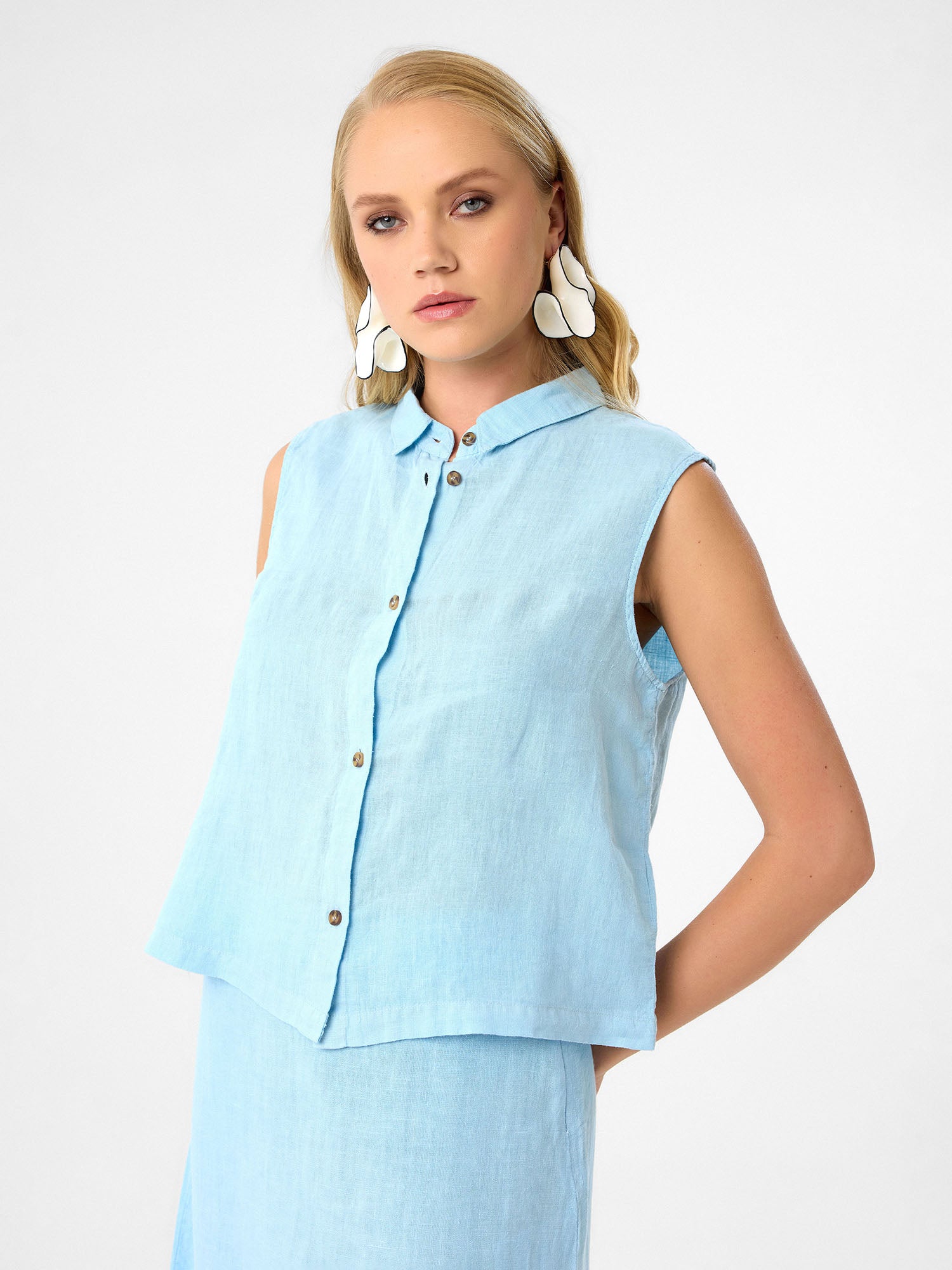 Ärmelloses Hemd in Sky Blue