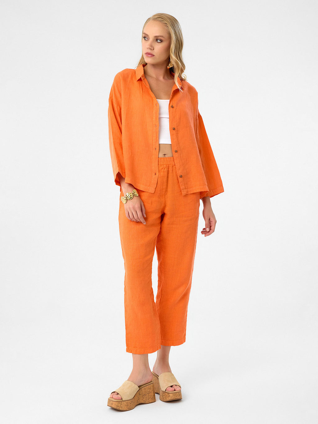 Pure Linen Bluse in Relaxed Fit – Apricot