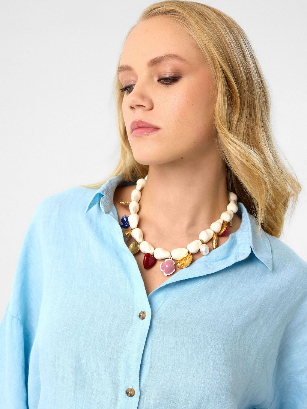 Pure Linen Bluse in Relaxed Fit – Sky Blue