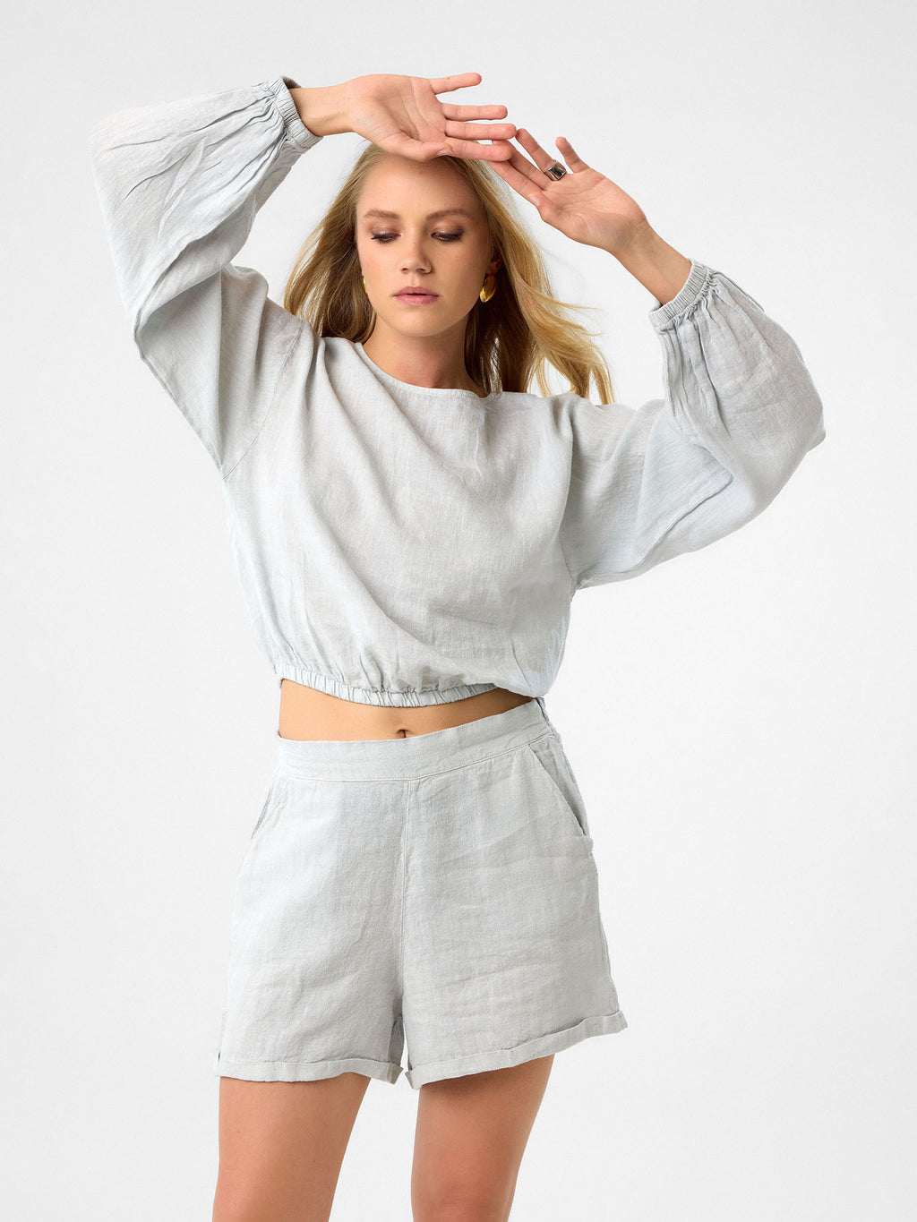 Langarm Crop-Top in Ash Grey