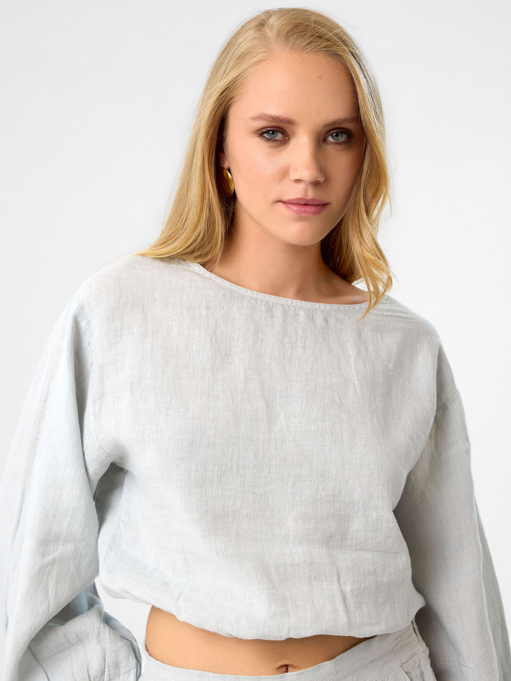 Langarm Crop-Top in Ash Grey