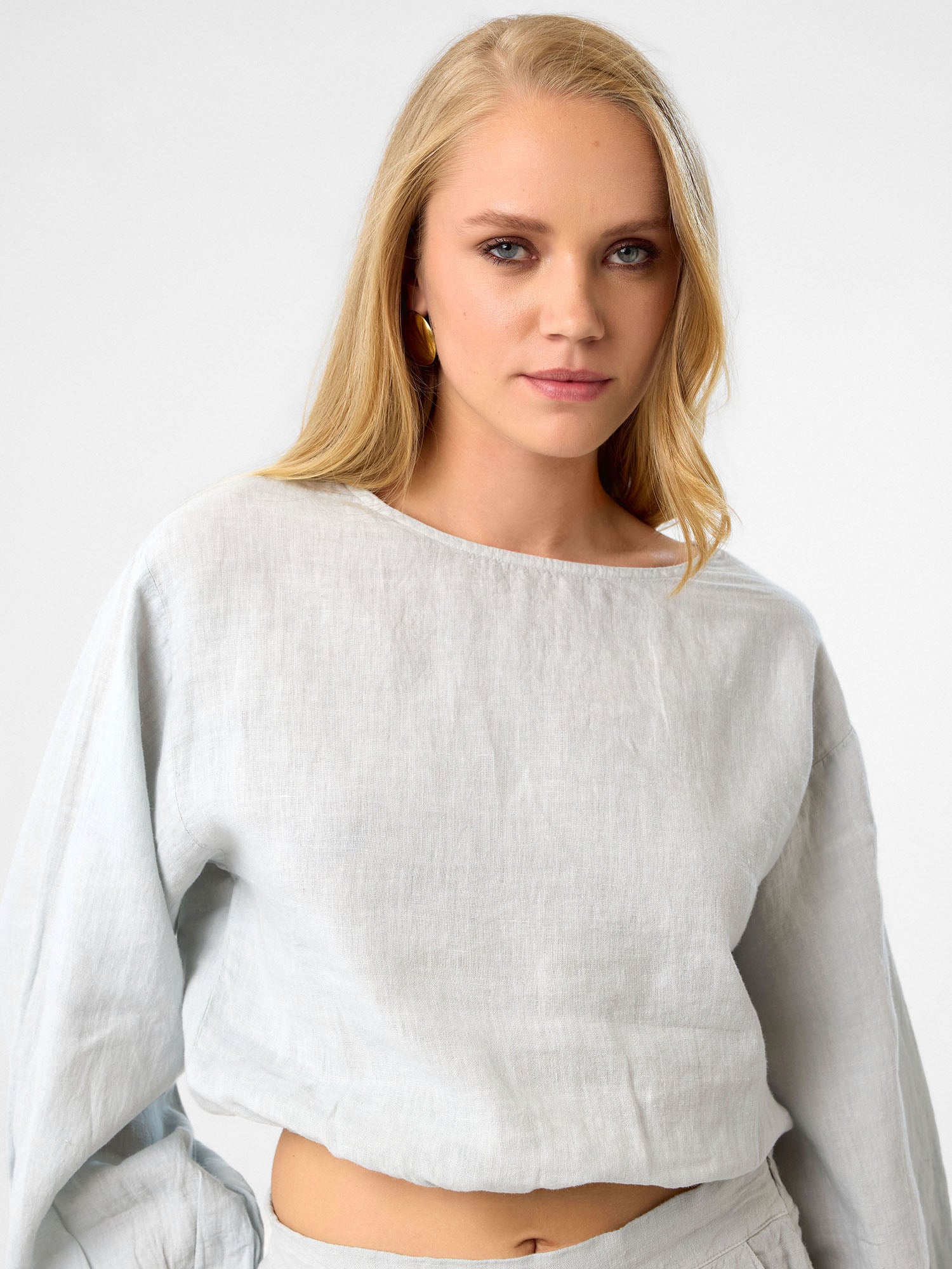 Langarm Crop-Top in Ash Grey