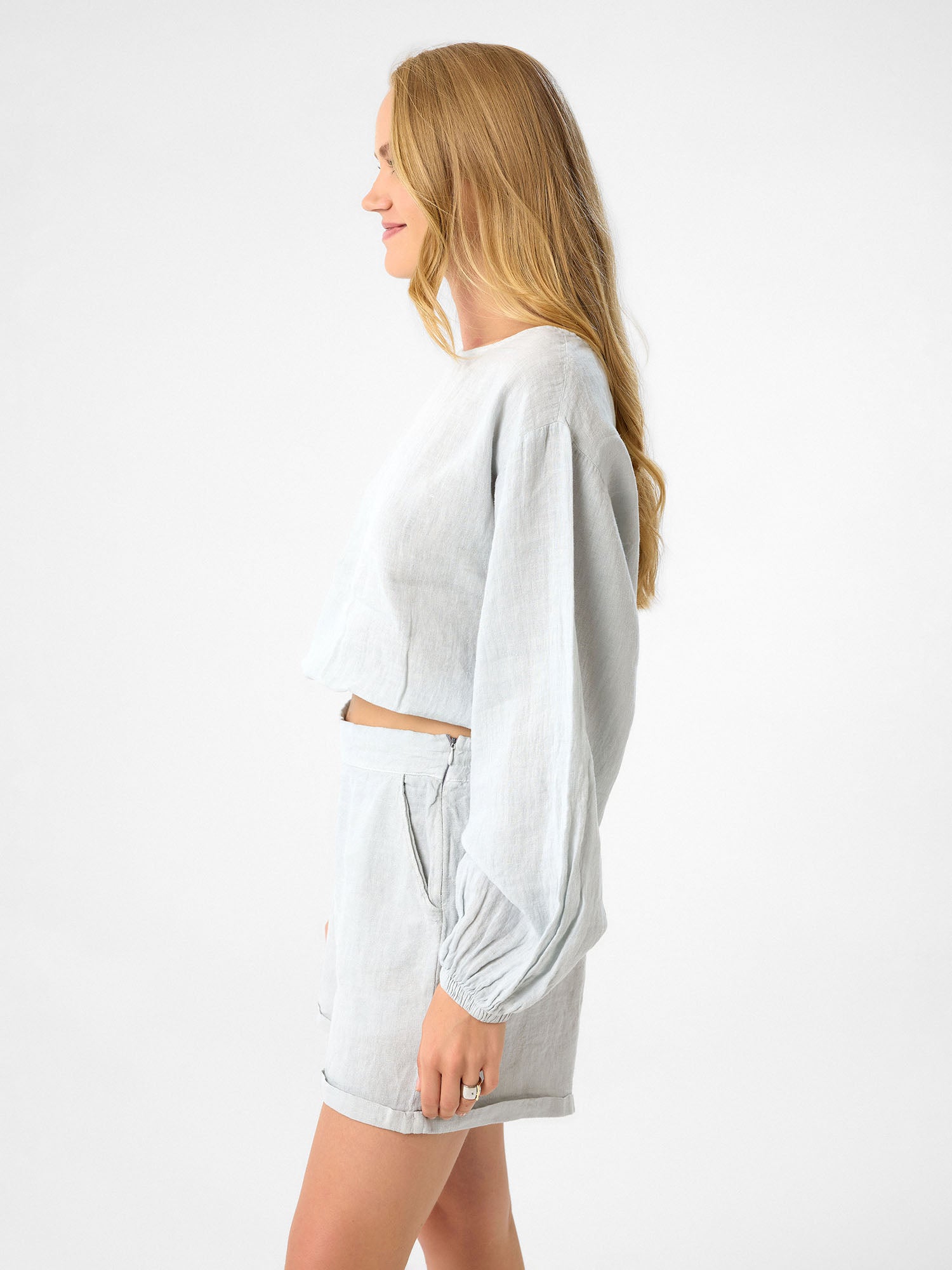 Langarm Crop-Top in Ash Grey