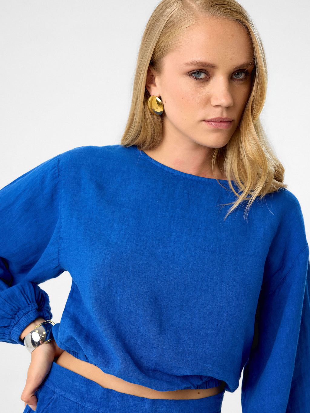 Langarm Crop-Top in Cobalt