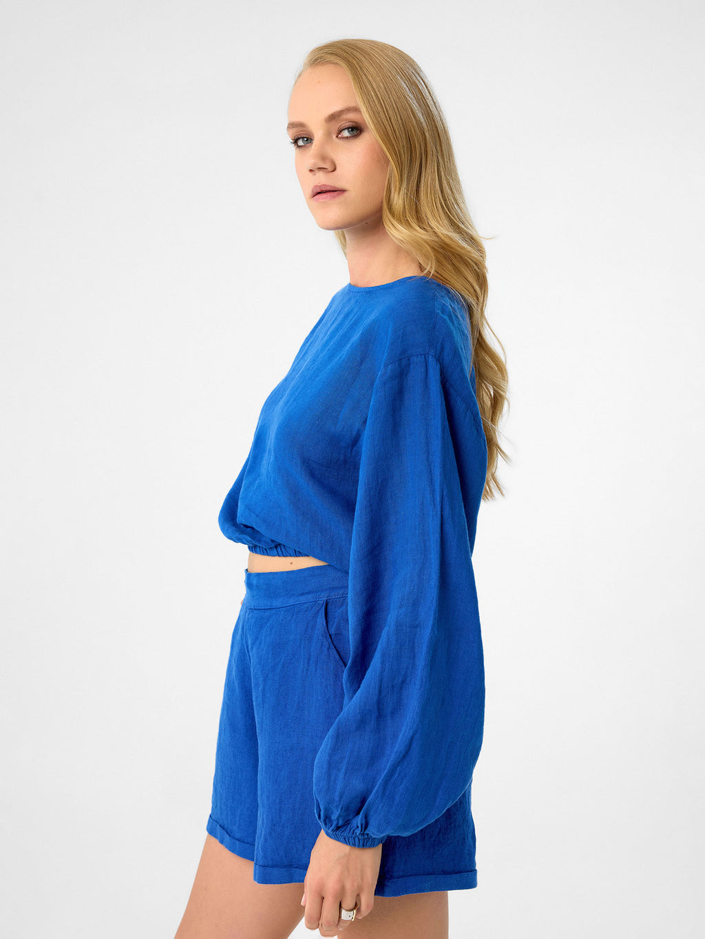 Langarm Crop-Top in Cobalt