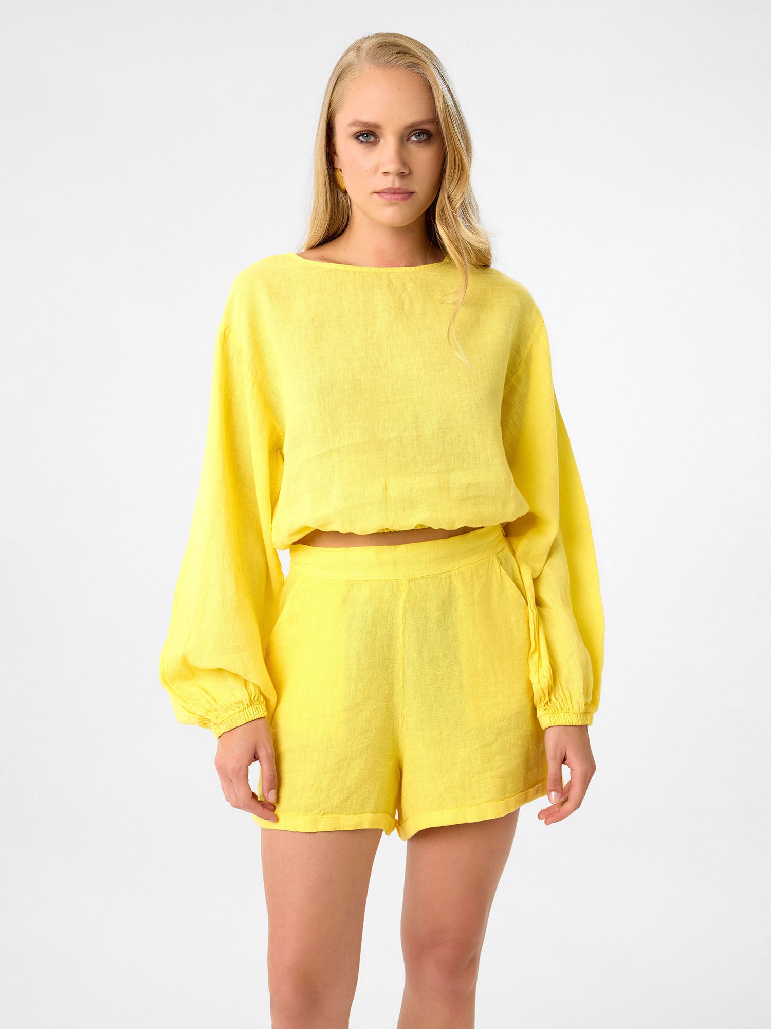 Langarm Crop-Top in Lemon