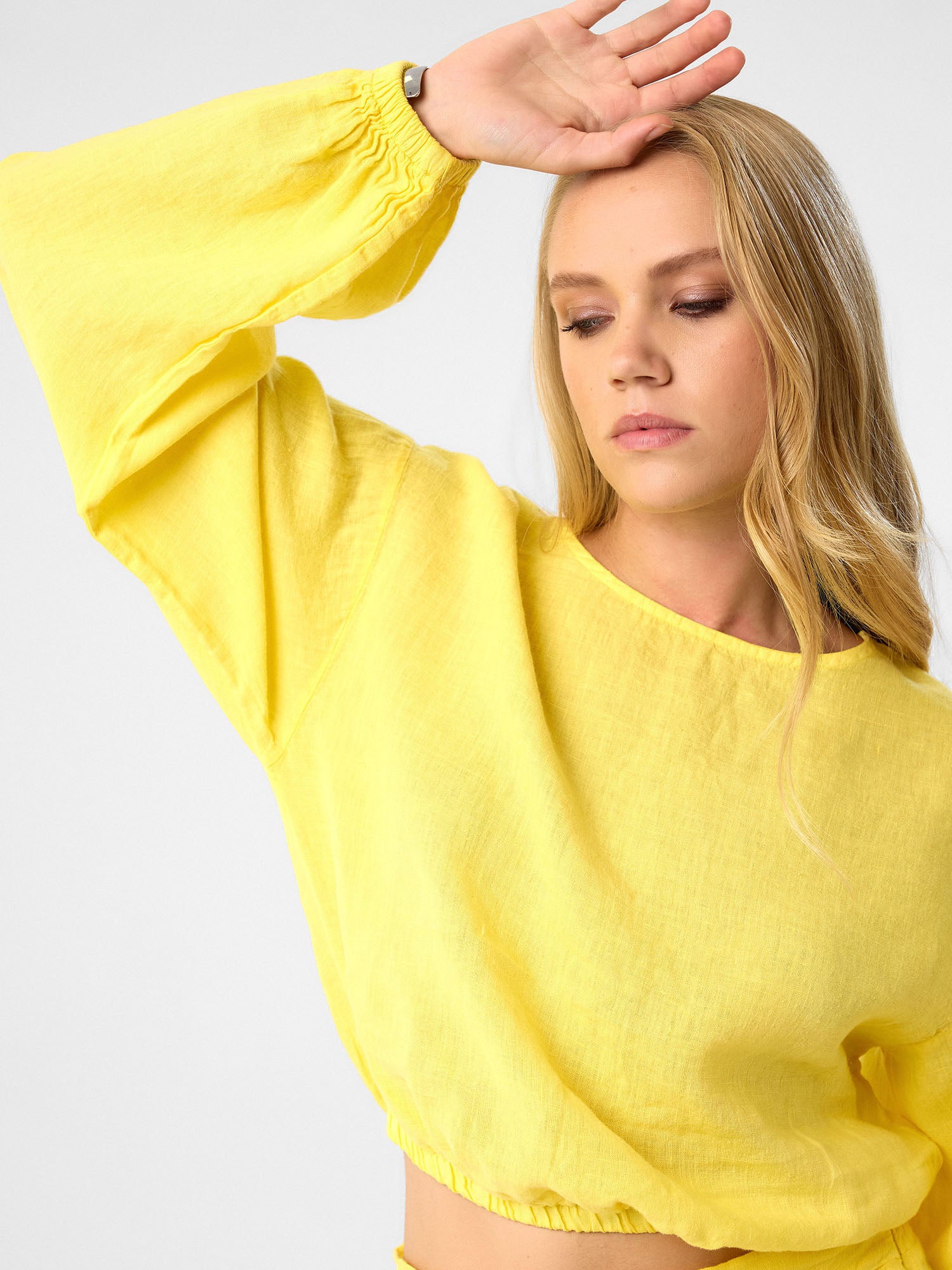 Langarm Crop-Top in Lemon