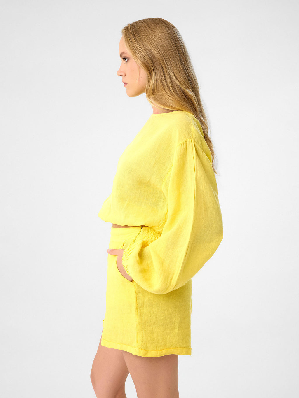Langarm Crop-Top in Lemon
