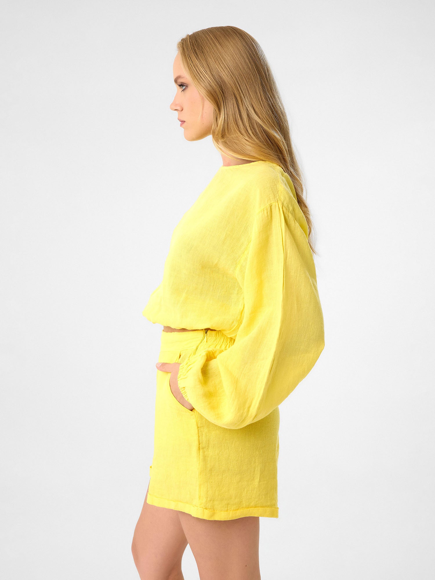 Langarm Crop-Top in Lemon