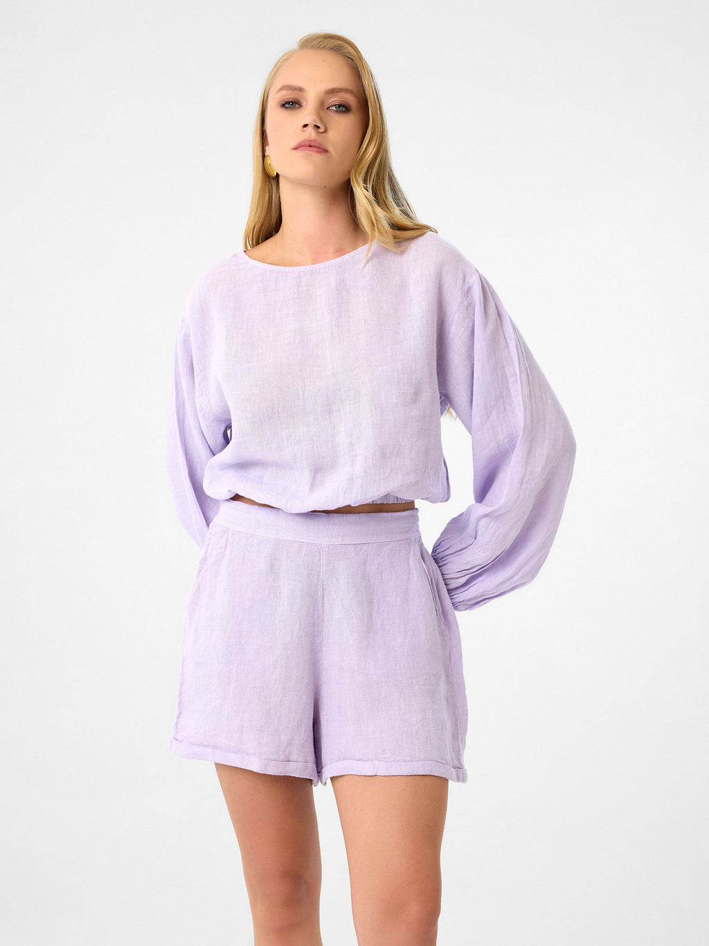 Langarm Crop-Top in Lilac