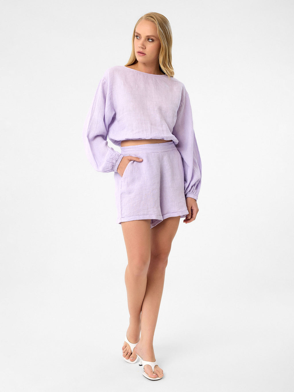 Langarm Crop-Top in Lilac