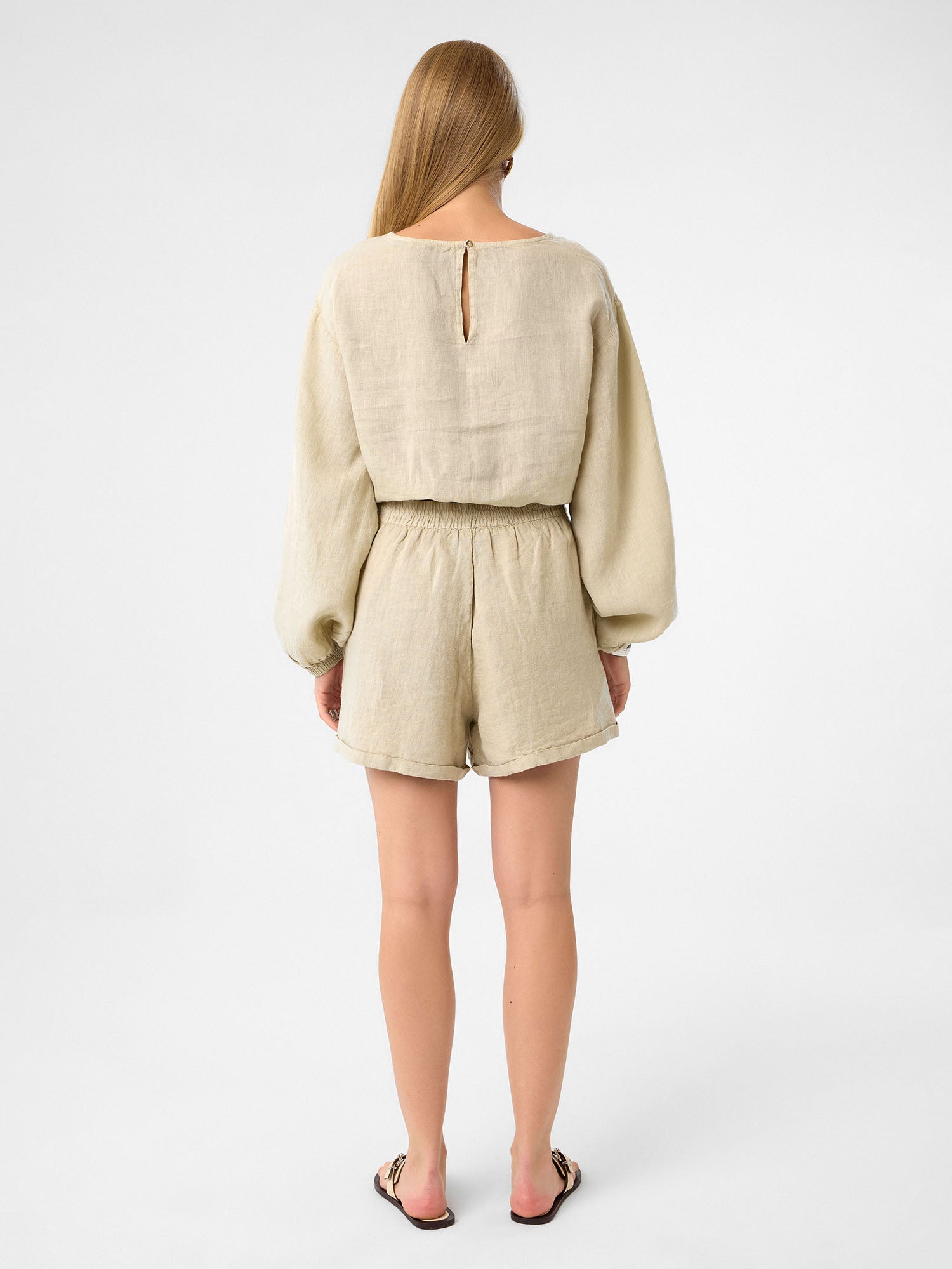 Langarm Crop-Top in Sandbeige