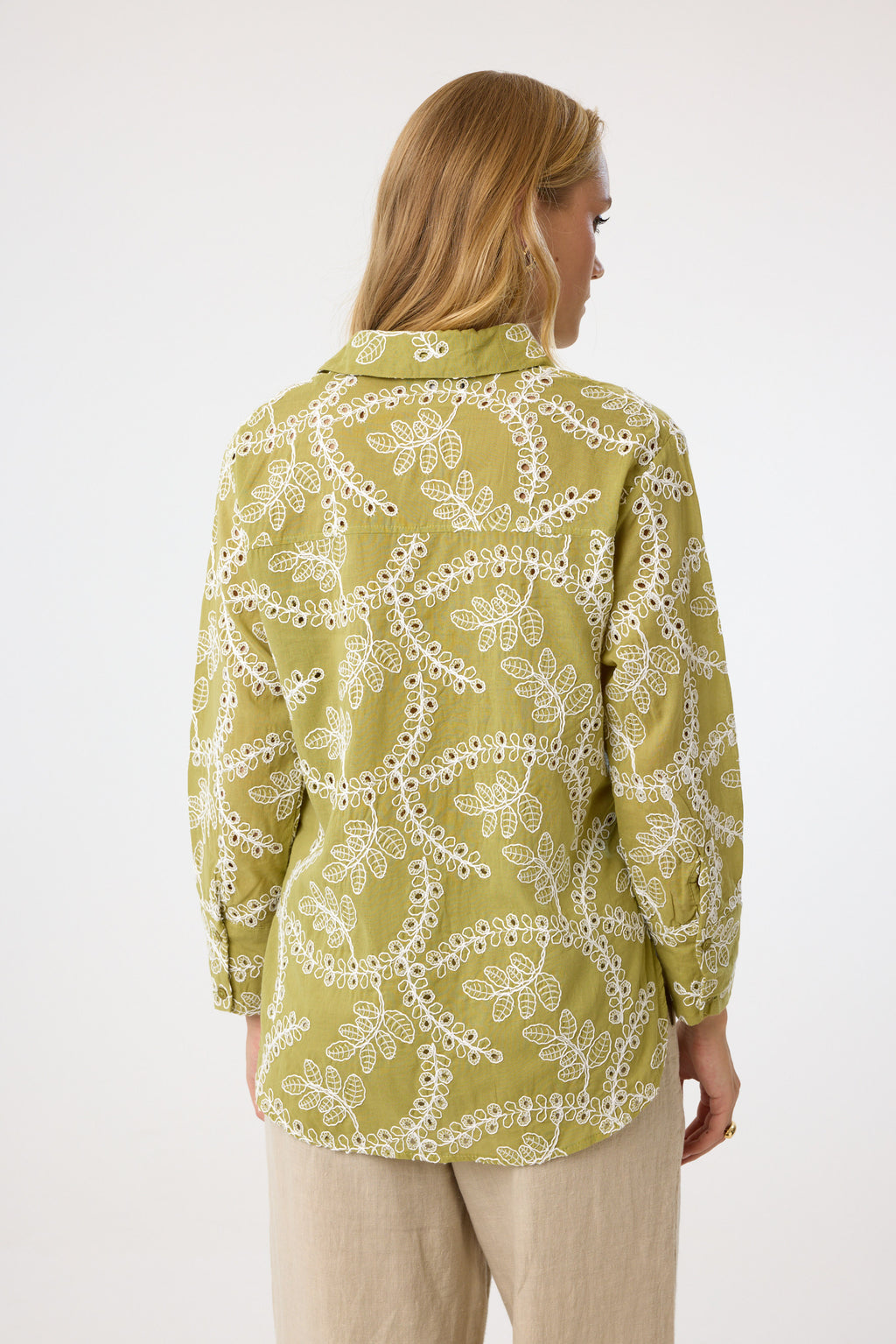 Baumwollbluse mit Stickerei aus 100 % Baumwolle – Olive