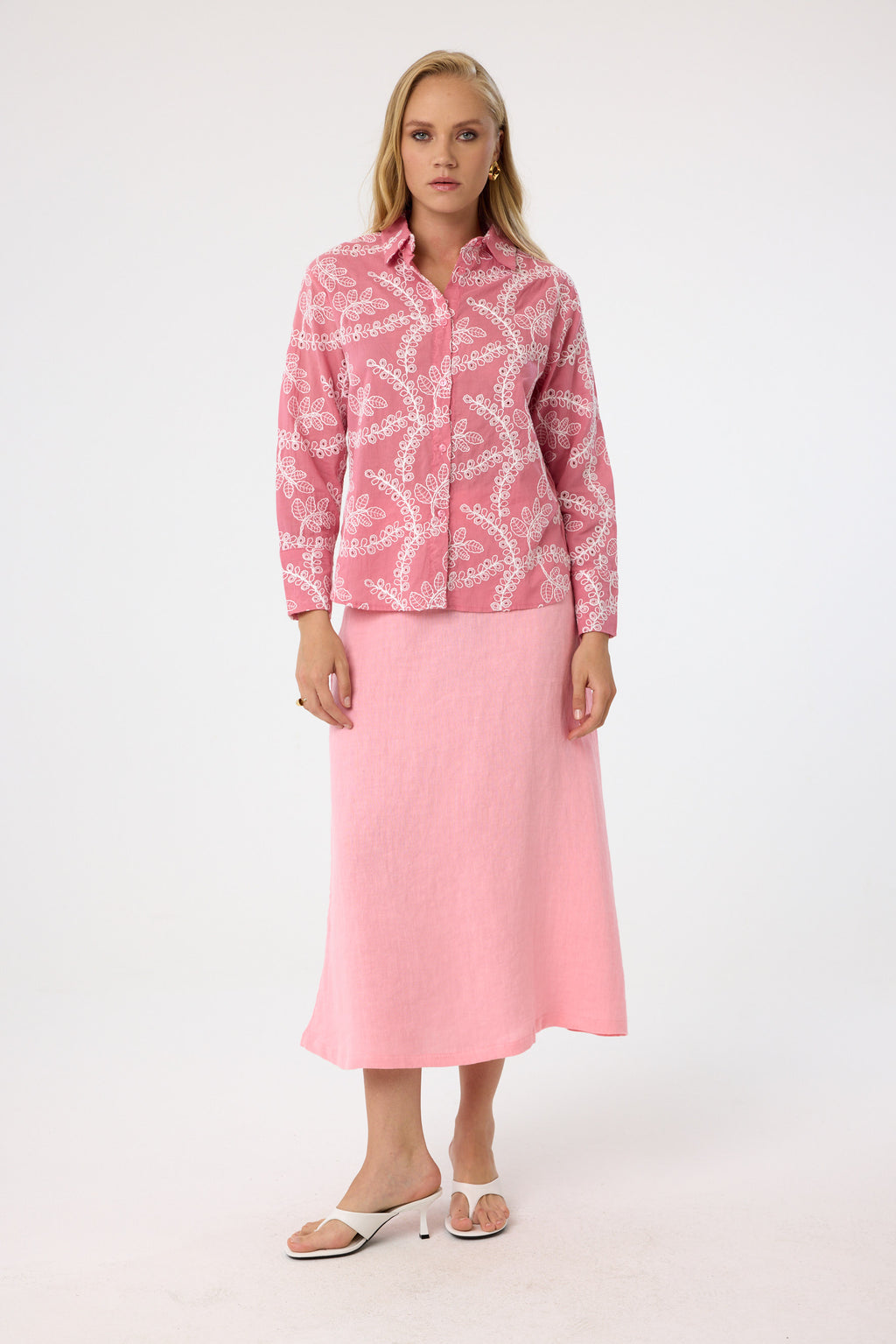 Baumwollbluse mit Stickerei aus 100 % Baumwolle – Rose