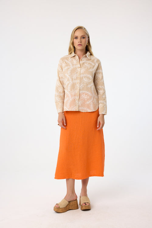 Baumwollbluse mit Stickerei aus 100 % Baumwolle – Sandstone