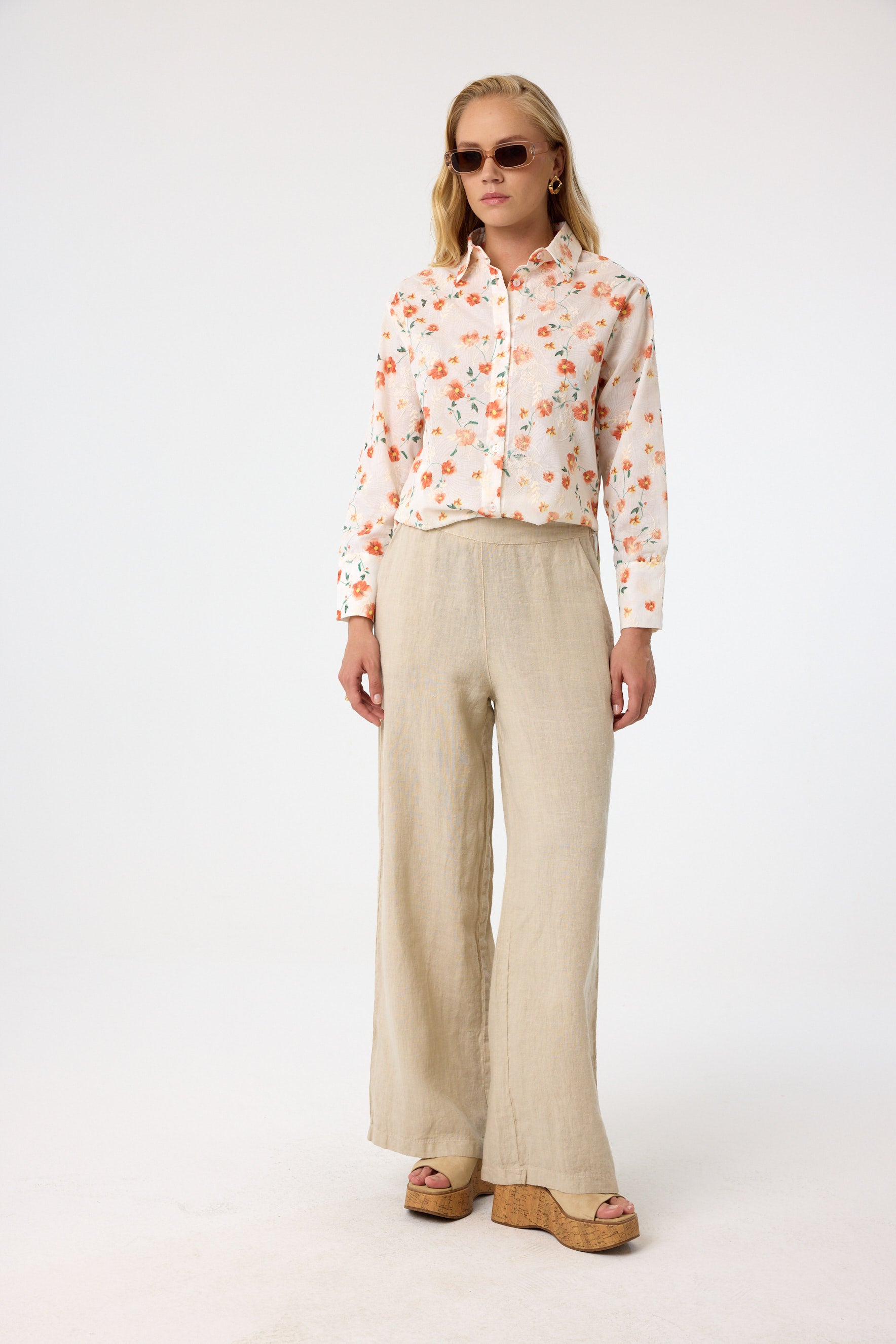 Baumwollbluse mit Floralprint aus 100 % Baumwolle – Apricot