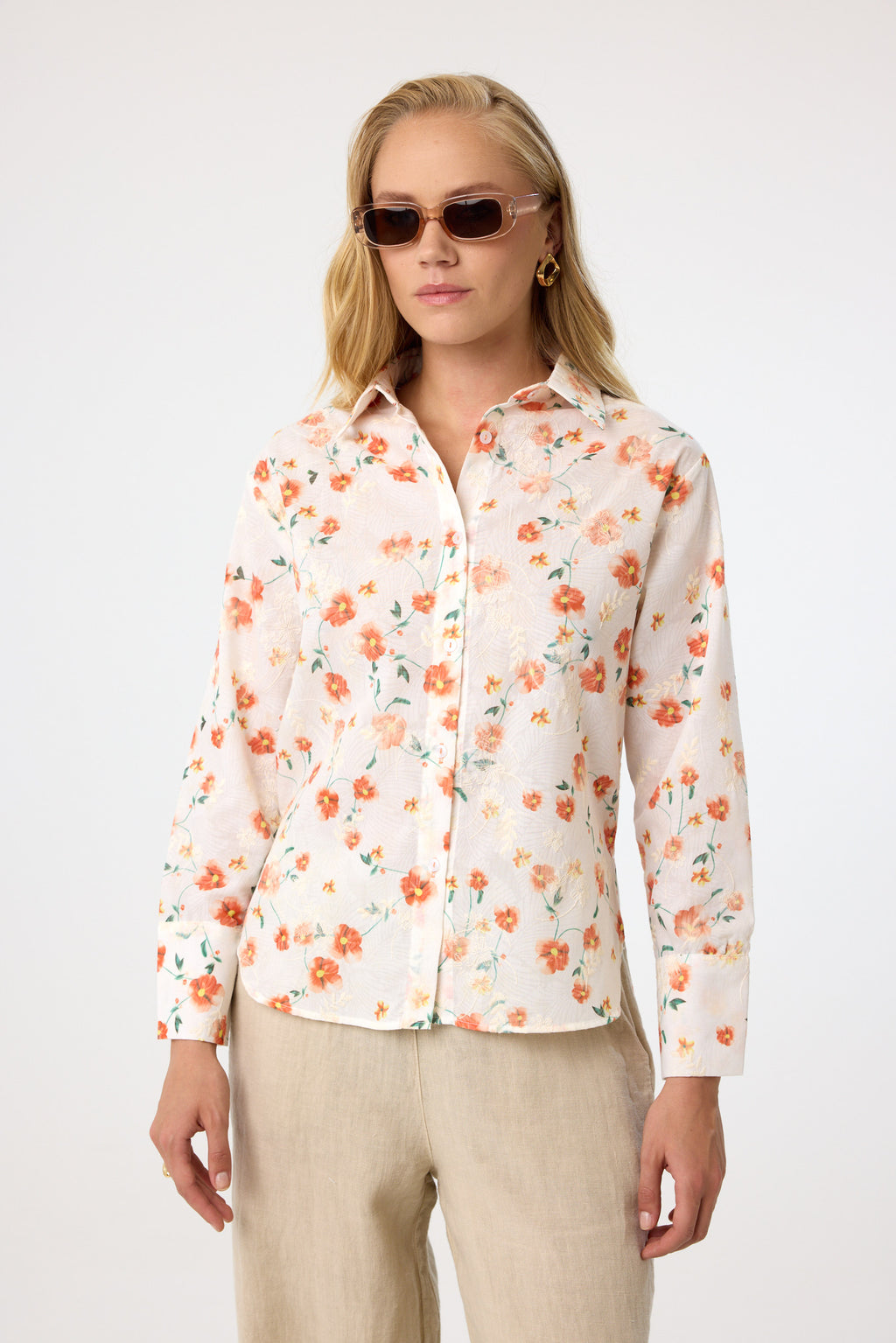 Baumwollbluse mit Floralprint aus 100 % Baumwolle – Apricot