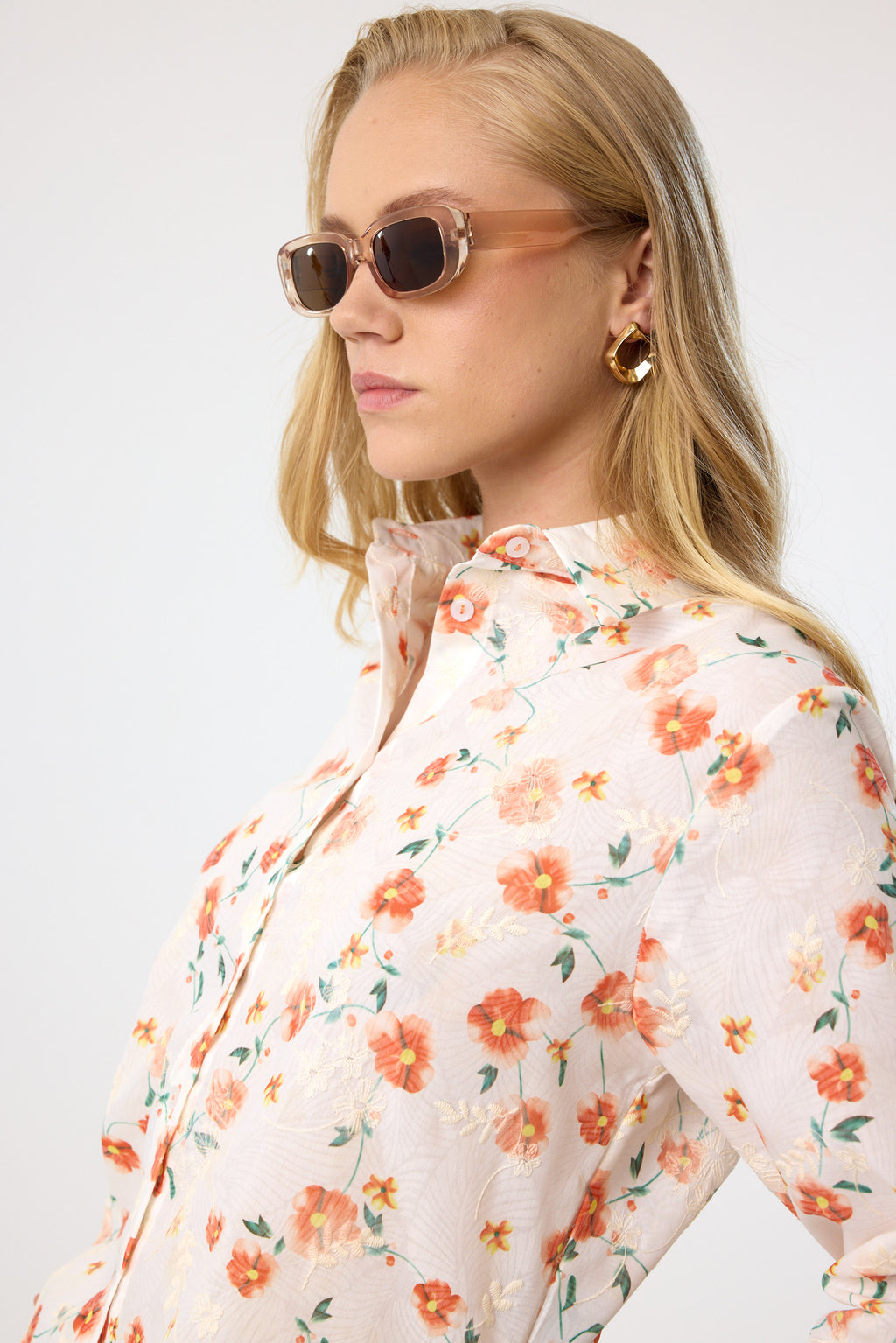 Baumwollbluse mit Floralprint aus 100 % Baumwolle – Apricot