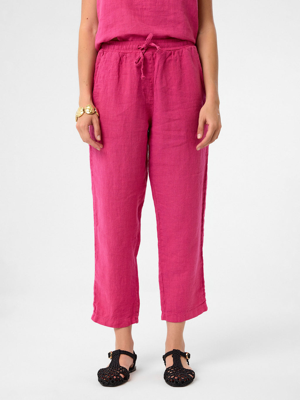 Cropped Linen Pants aus 100 % Leinen – Fuchsia