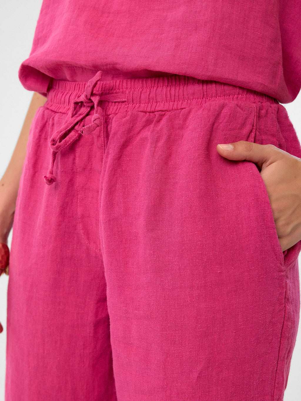 Cropped Linen Pants aus 100 % Leinen – Fuchsia