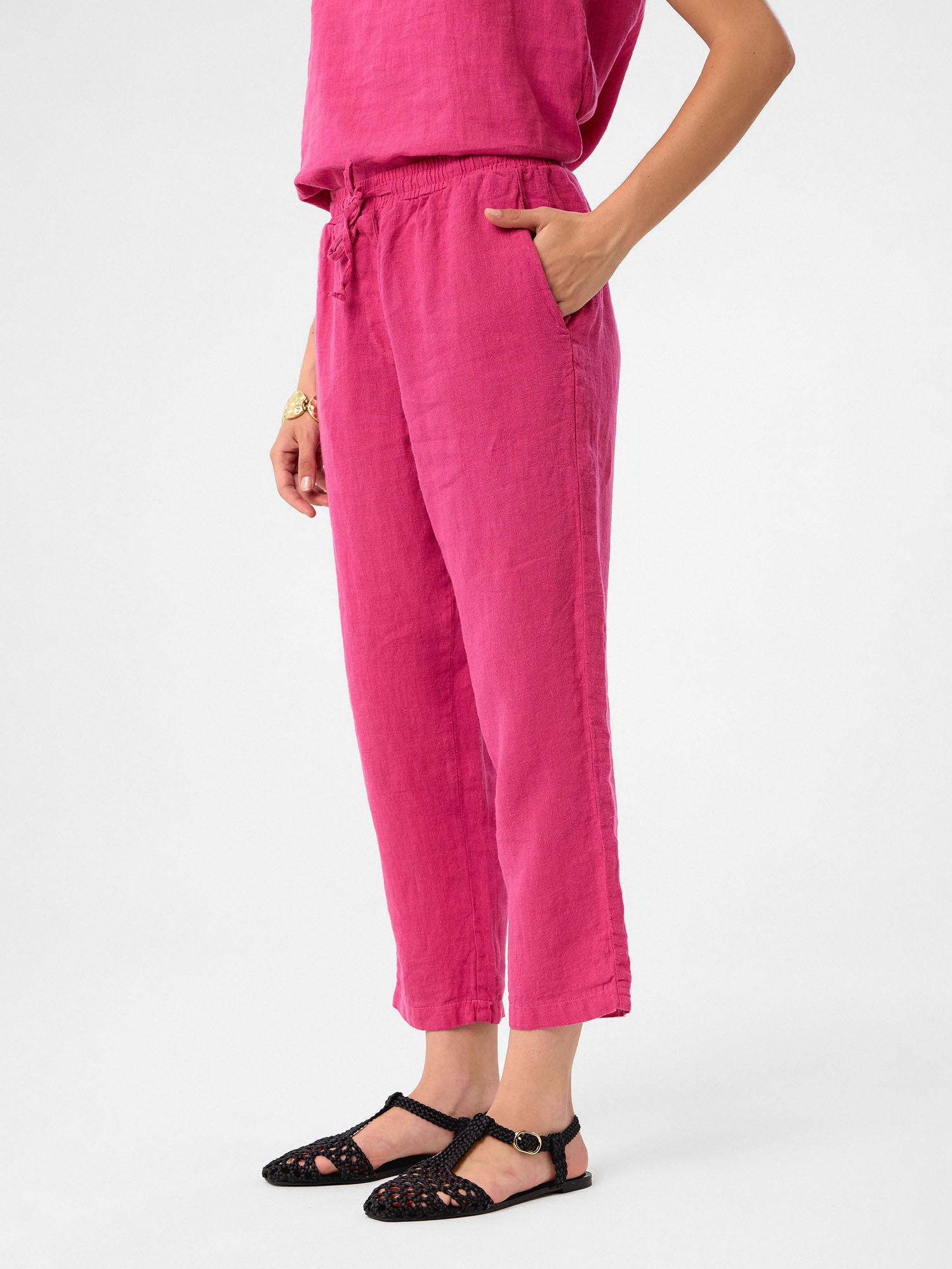 Cropped Linen Pants aus 100 % Leinen – Fuchsia