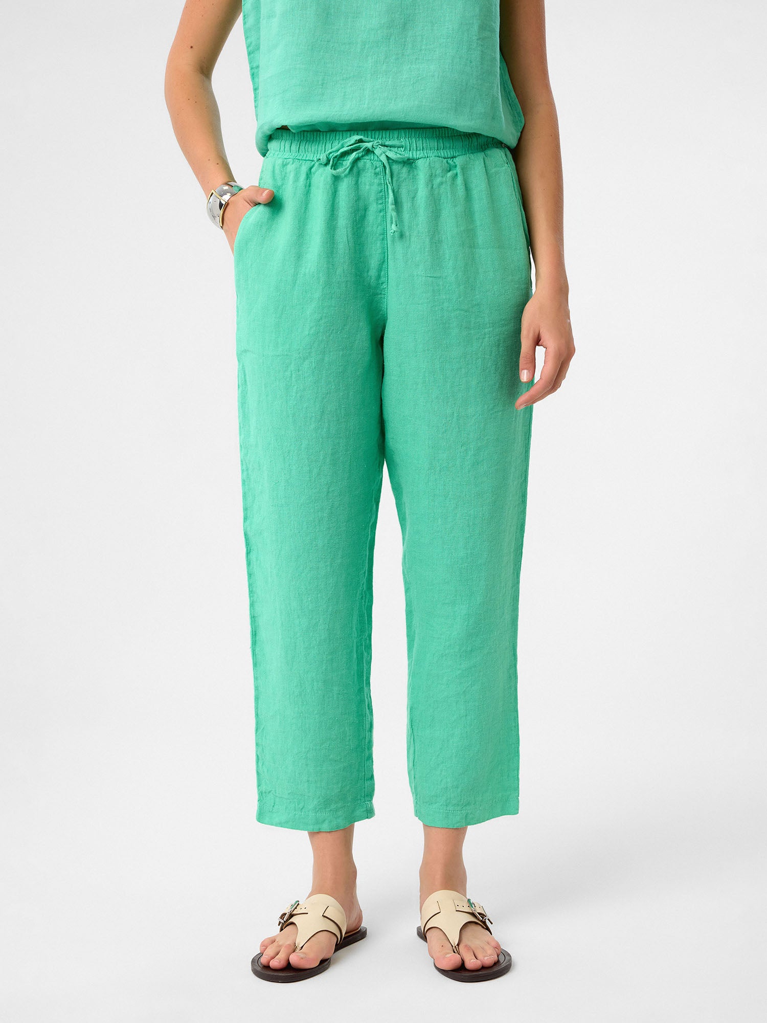 Cropped Linen Pants aus 100 % Leinen – Mint