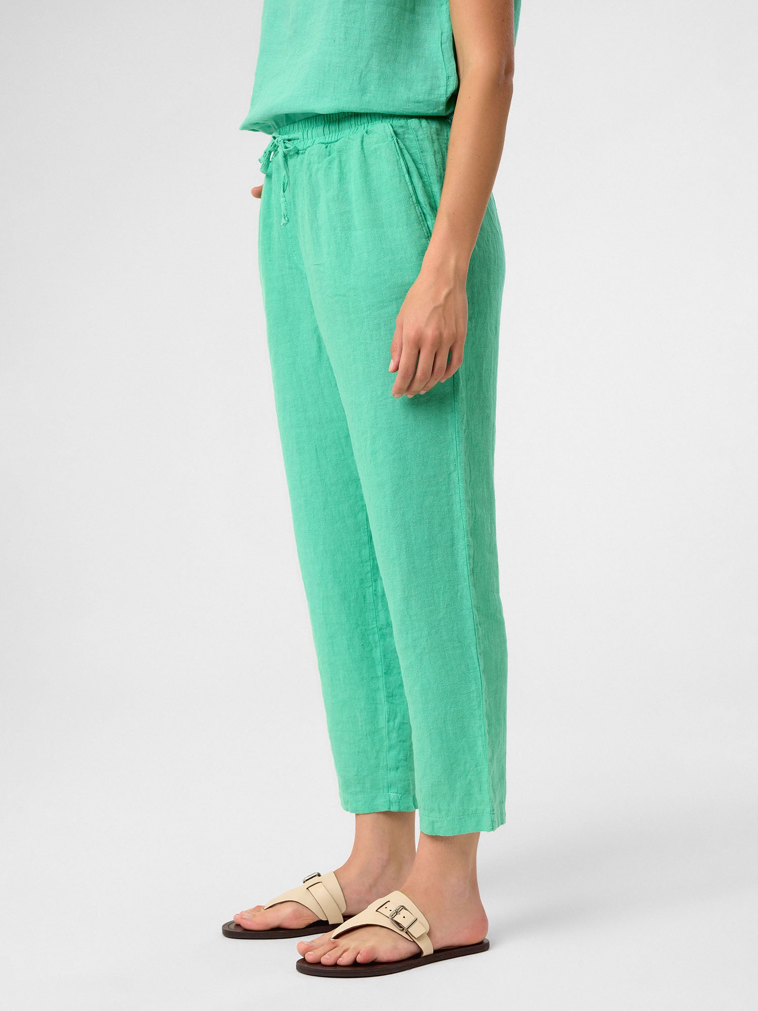 Cropped Linen Pants aus 100 % Leinen – Mint