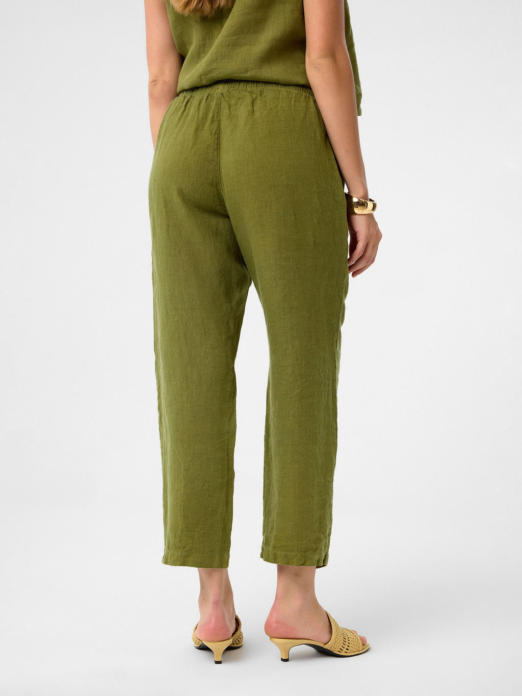 Cropped Linen Pants aus 100 % Leinen – Olive Dune