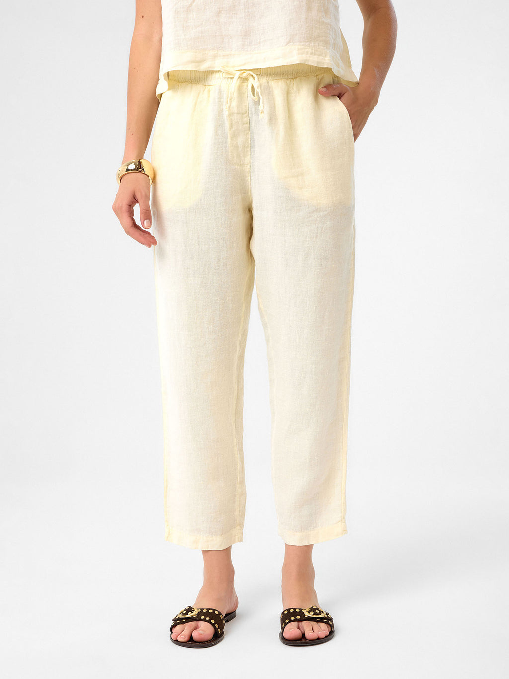 Cropped Linen Pants aus 100 % Leinen – Buttercream