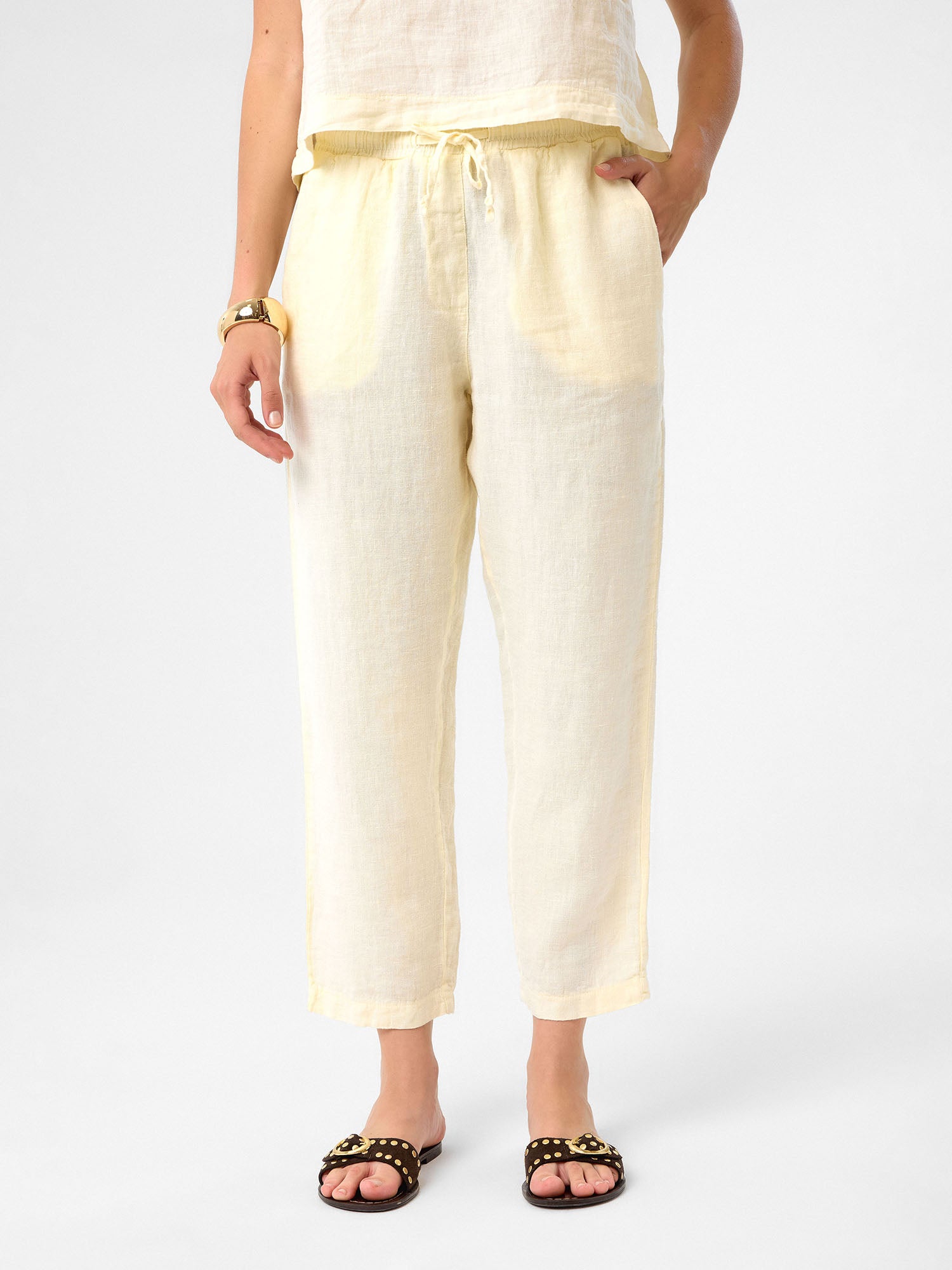 Cropped Linen Pants aus 100 % Leinen – Buttercream