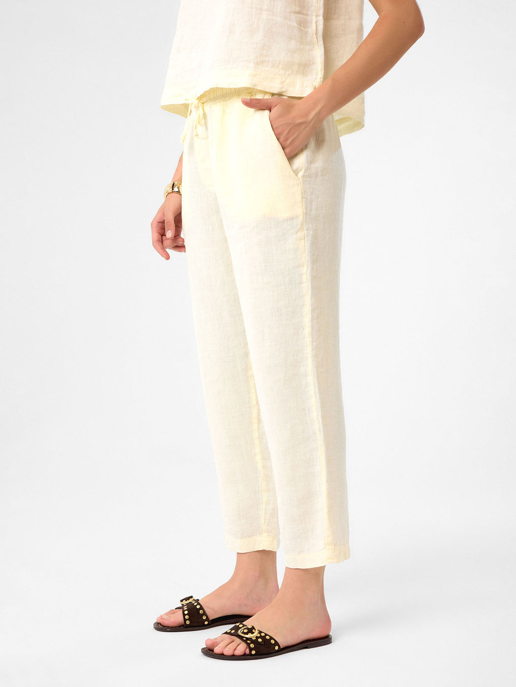 Cropped Linen Pants aus 100 % Leinen – Buttercream