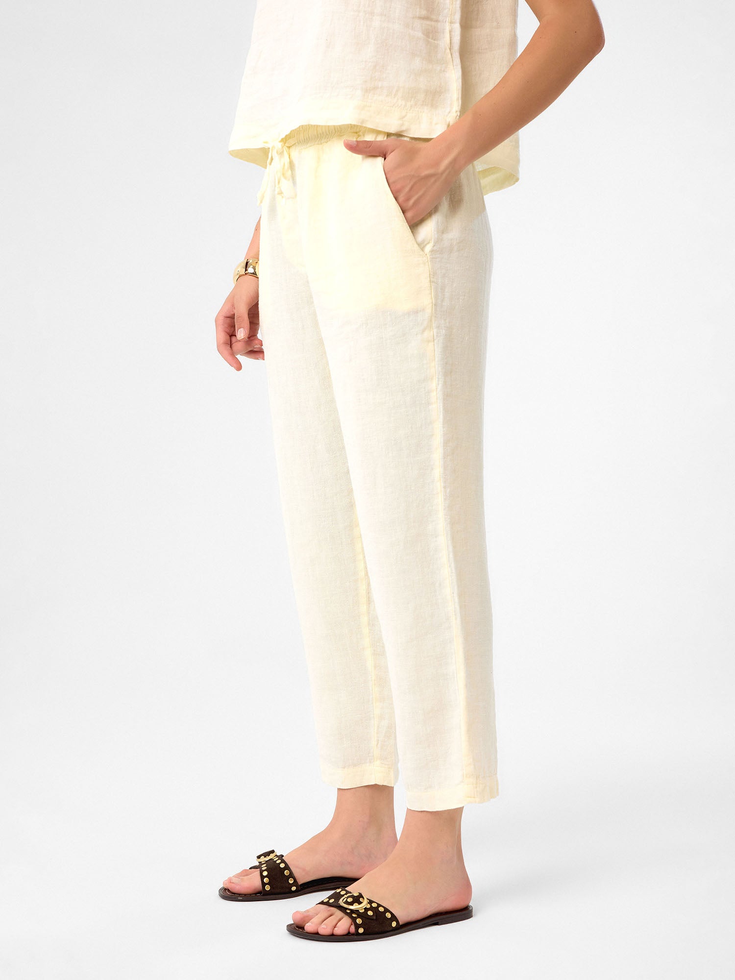 Cropped Linen Pants aus 100 % Leinen – Buttercream