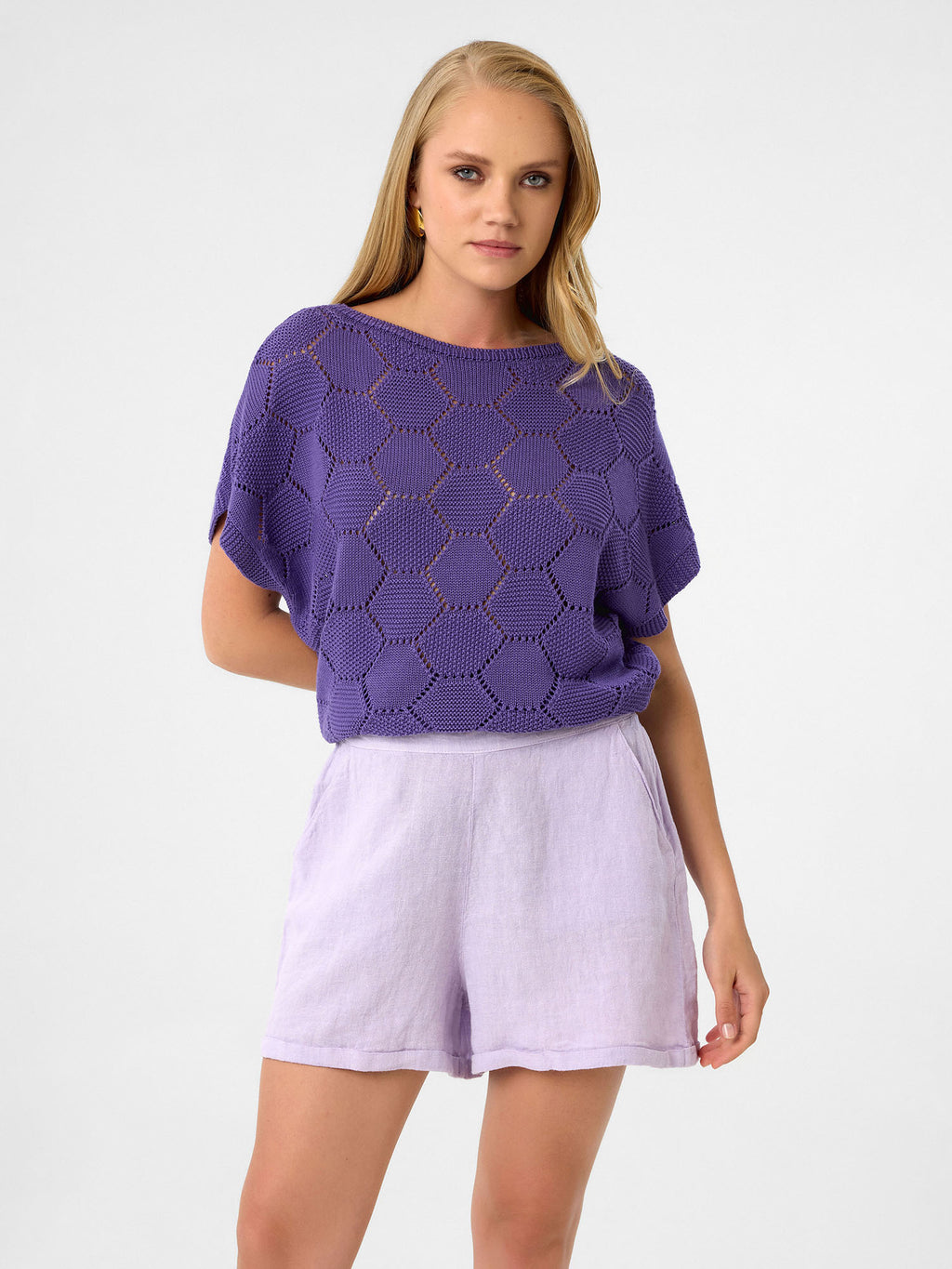 Honeycomb Knit Top aus 100 % Baumwolle – Lavender Amethyst