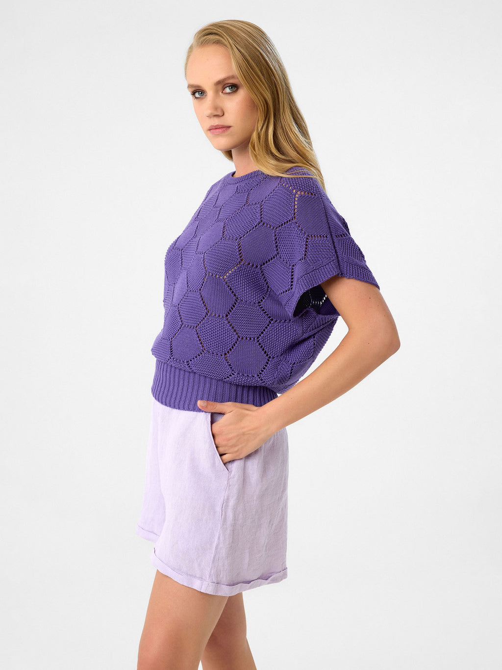 Honeycomb Knit Top aus 100 % Baumwolle – Lavender Amethyst