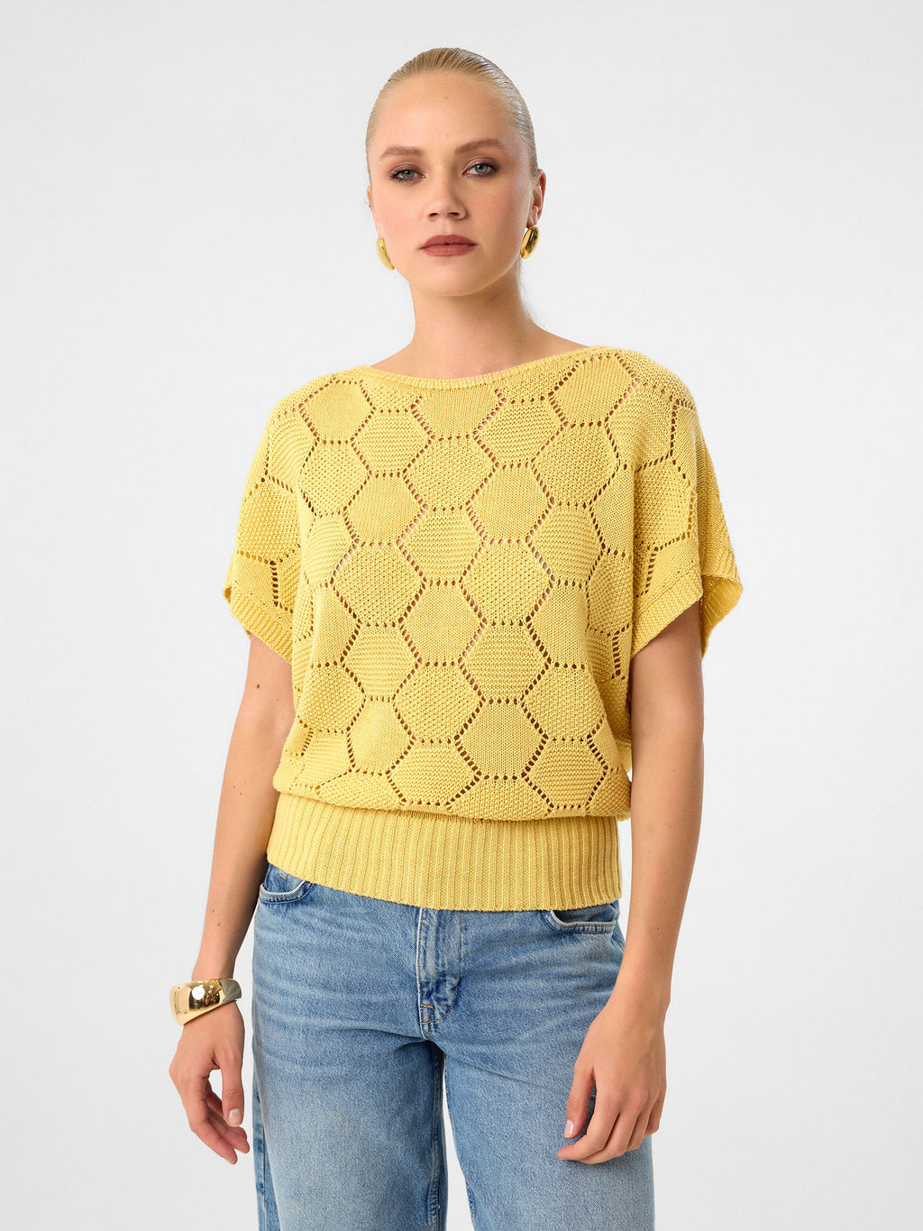 Honeycomb Knit Top aus 100 % Baumwolle – Golden Saffron