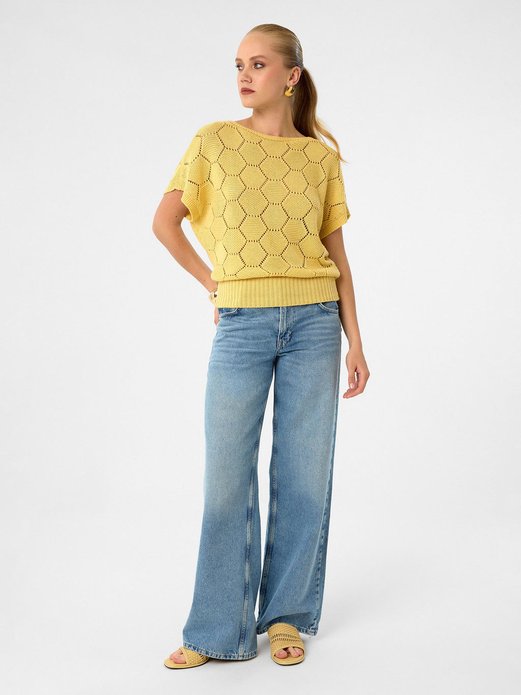 Honeycomb Knit Top aus 100 % Baumwolle – Golden Saffron