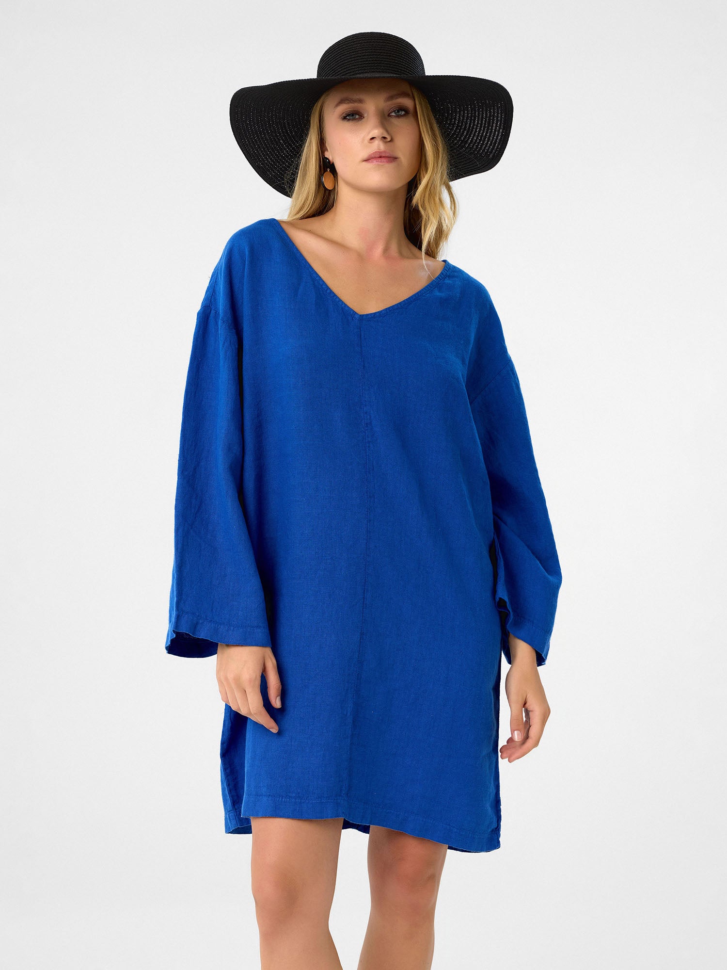 Kleid mit V-Ausschnitt in Cobalt