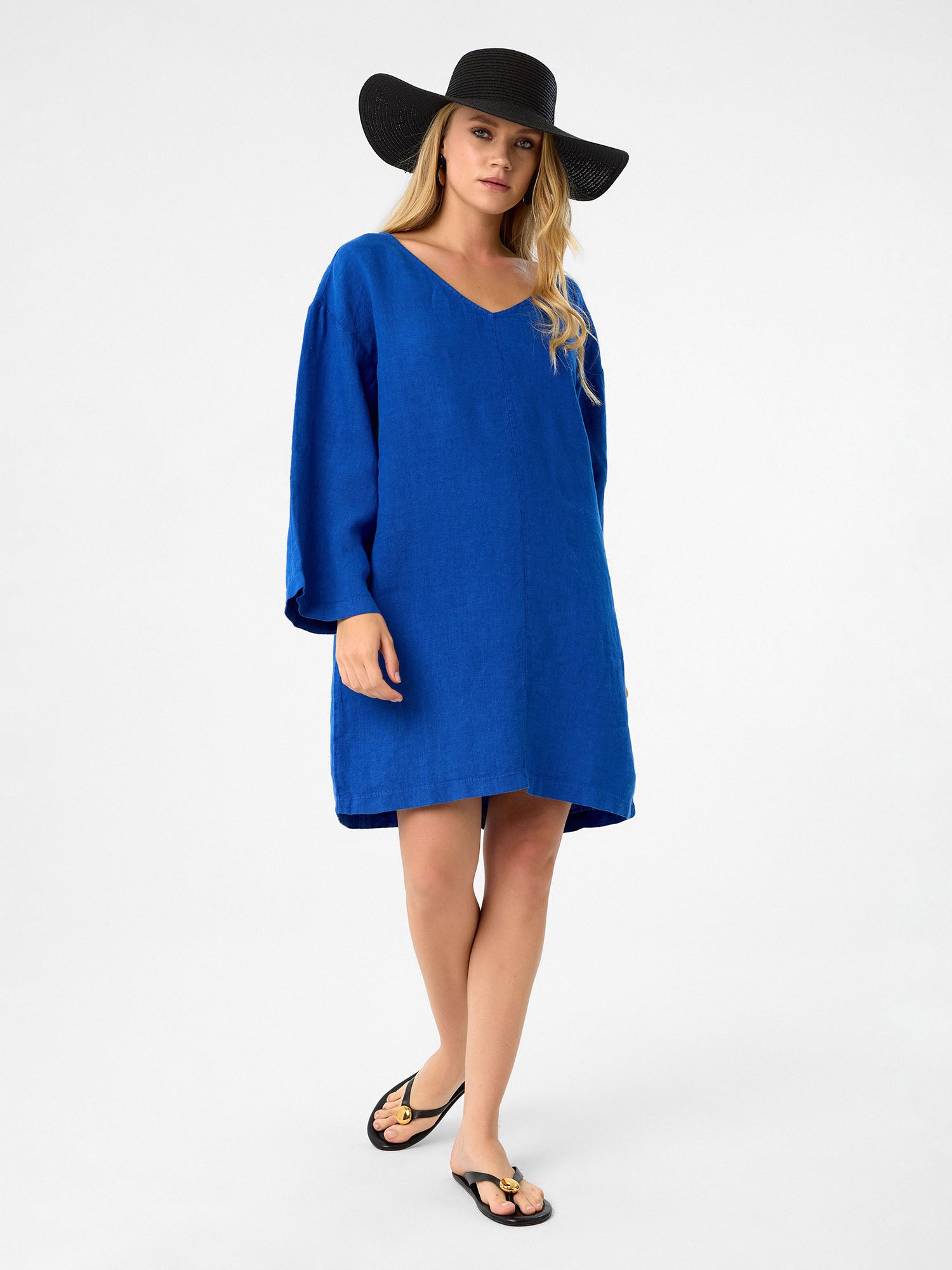 Kleid mit V-Ausschnitt in Cobalt