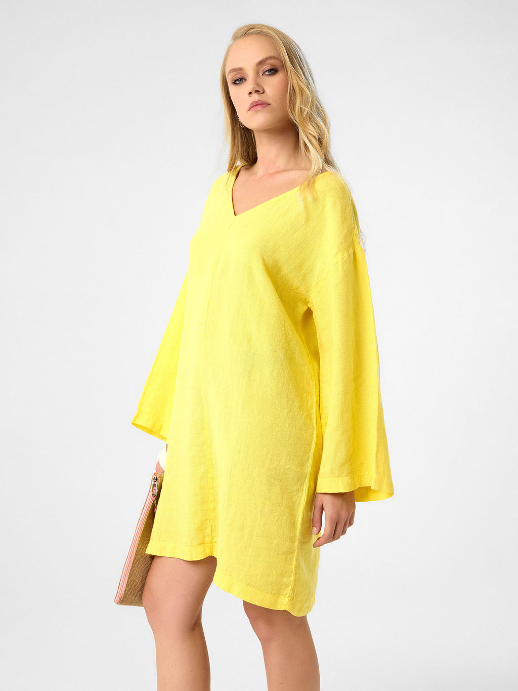 Kleid mit V-Ausschnitt in Lemon