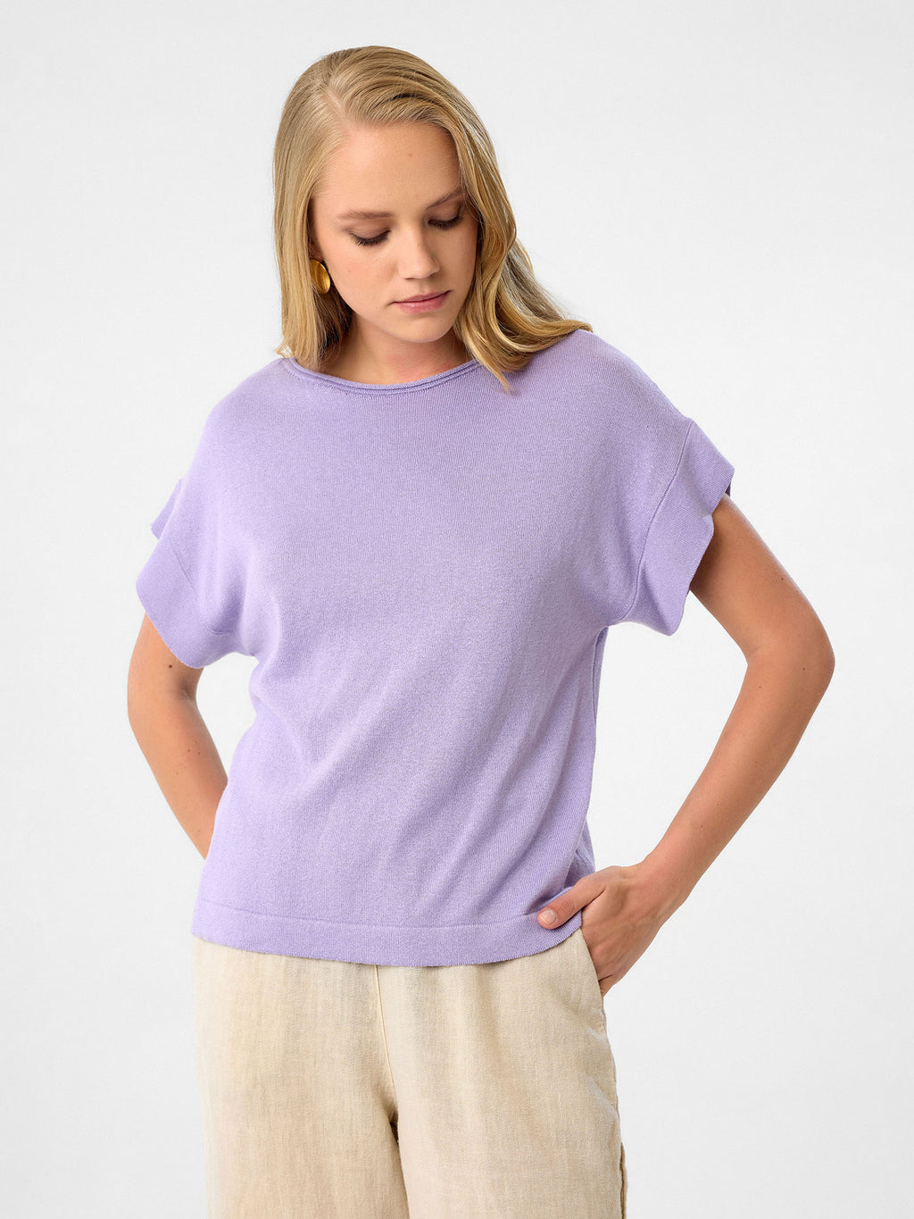 Sommer-Strickshirt mit Fledermausärmeln aus 100 % Baumwolle – Lilac
