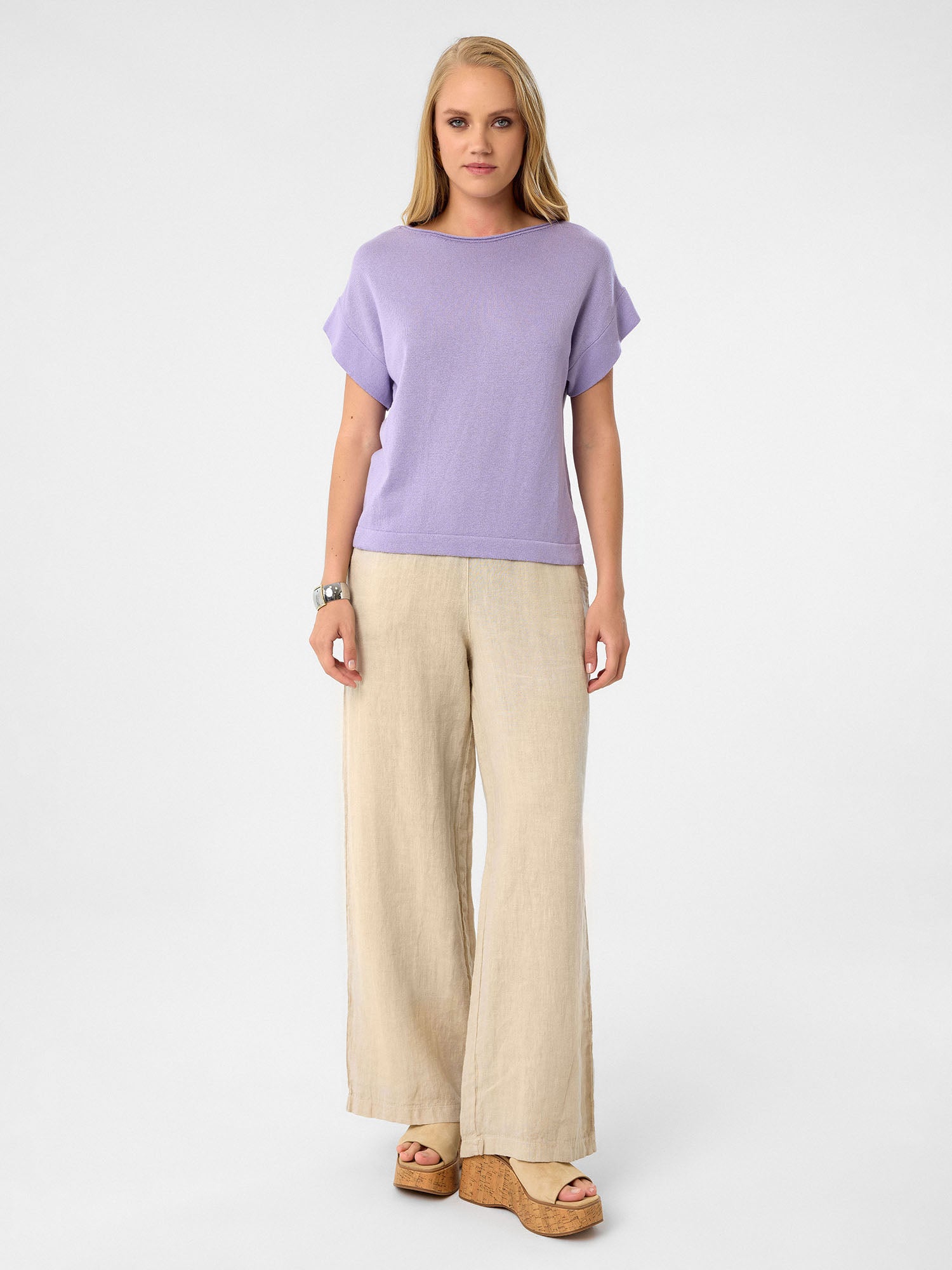 Sommer-Strickshirt mit Fledermausärmeln aus 100 % Baumwolle – Lilac