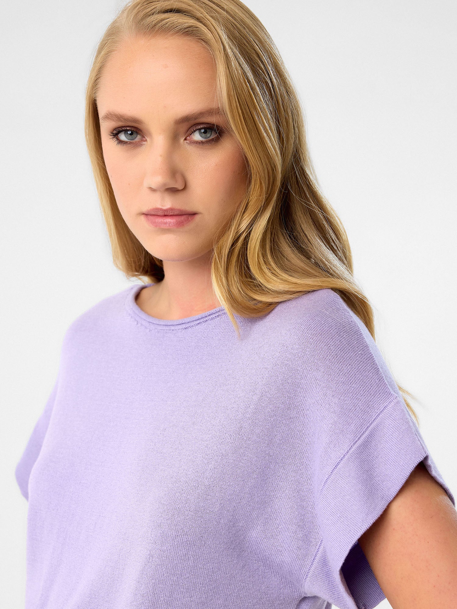 Sommer-Strickshirt mit Fledermausärmeln aus 100 % Baumwolle – Lilac