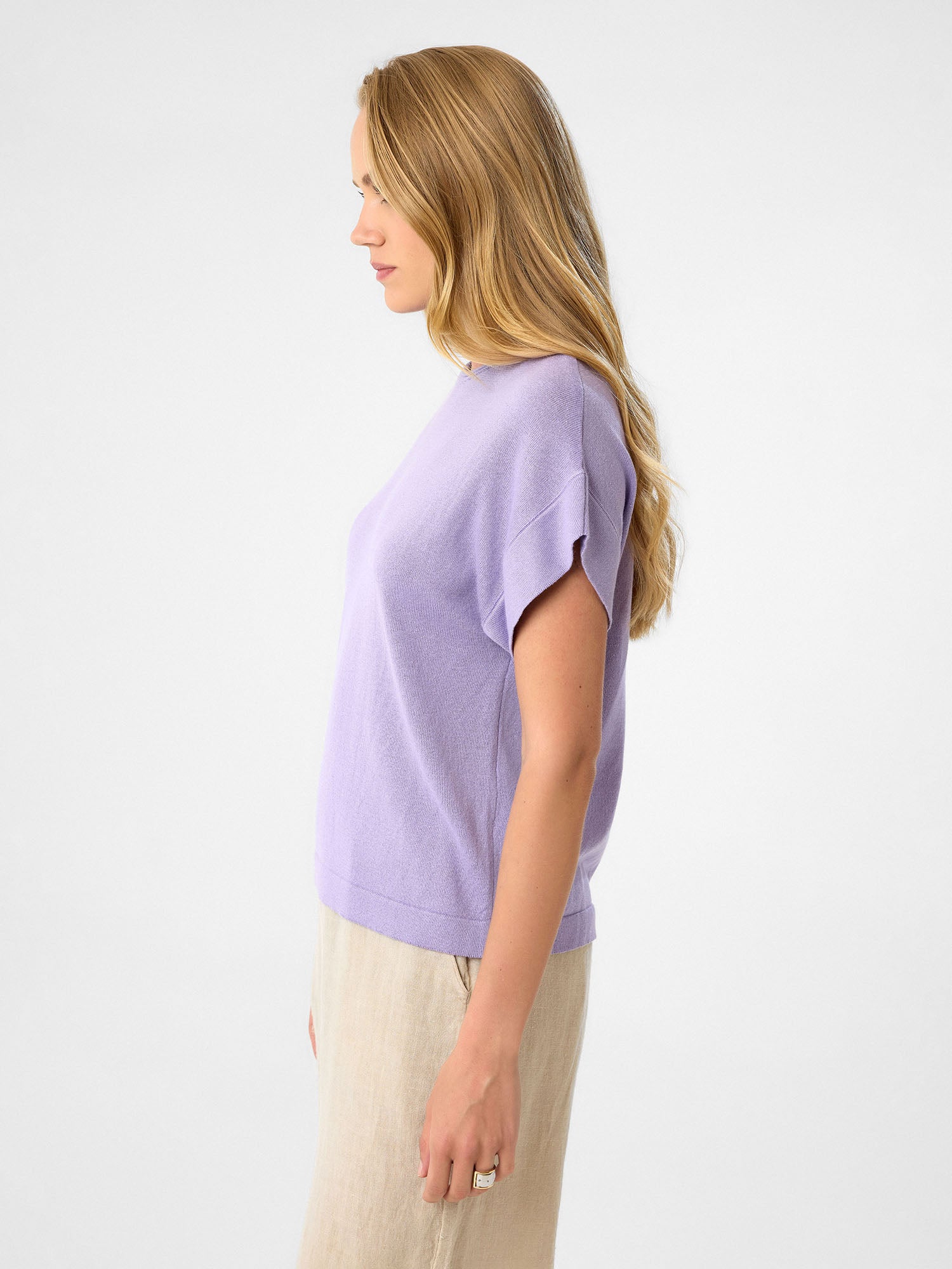 Sommer-Strickshirt mit Fledermausärmeln aus 100 % Baumwolle – Lilac
