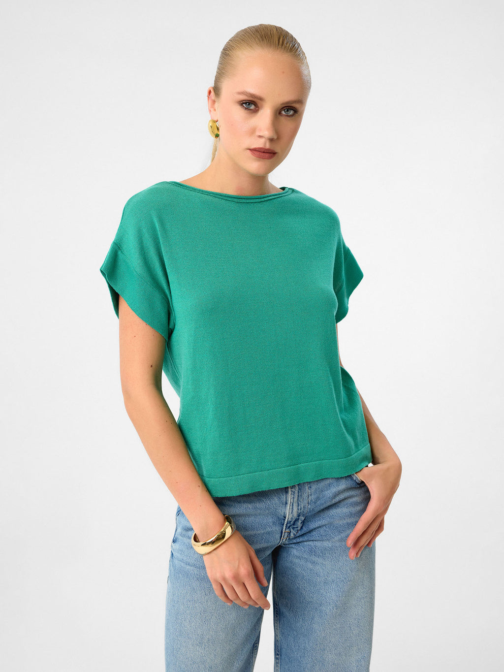 Sommer-Strickshirt mit Fledermausärmeln aus 100 % Baumwolle – Verdant Green